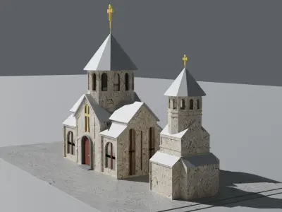 Low poly Armenian church Low-poly 3D model