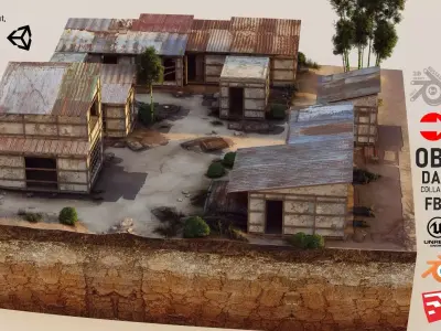 Village Houses Low-poly 3D model