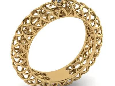 Beautiful pattern ring with gem 3D print model
