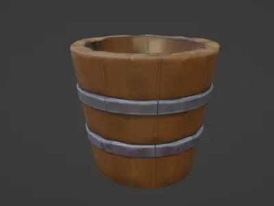 Pail bucket wooden Low-poly 3D model