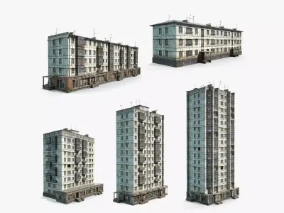 Abandoned Soviet House Collection - White Panels Low-poly 3D model