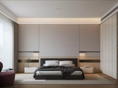 Modern Wood Style Bedroom 3D model