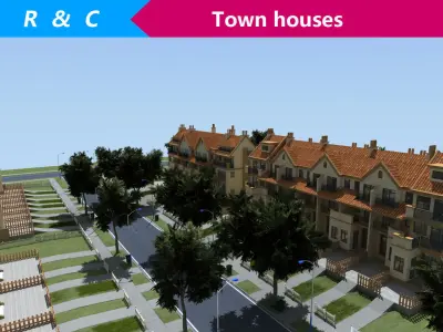 TOWNHOUSES residential street Low-poly 3D model