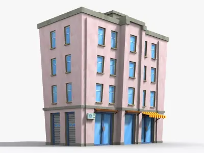 Cartoon Building x12 Low-poly 3D model