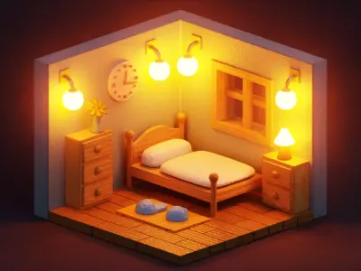 Stylized Isometric Bedroom Free low-poly 3D model