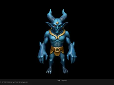 Low Poly Stylized Blue Demon Warrior Low-poly 3D model