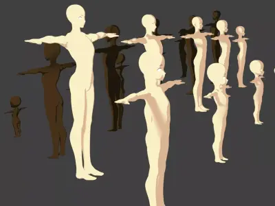 Rigged Black - White male Characters Pack - x20 Manga models Low-poly 3D model