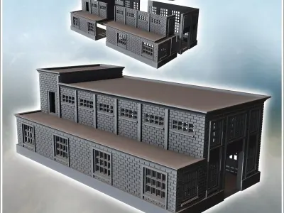 Modern industrial brick building with flat roofs large access do 3D print model