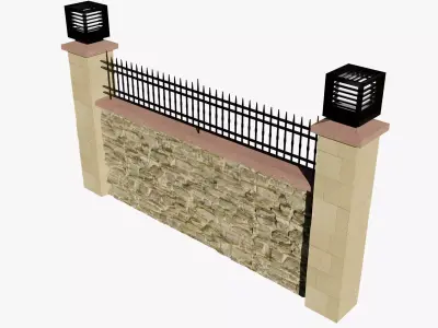 3D Garden Wall With Lamp 3D model
