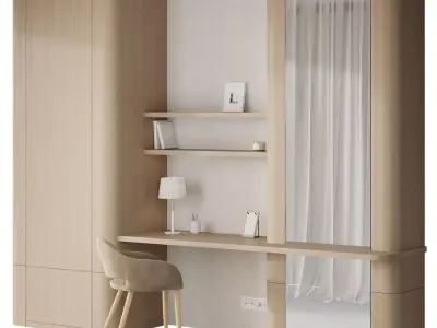 Japandi Minimalistic Home Office with Chair Oscar 3D model