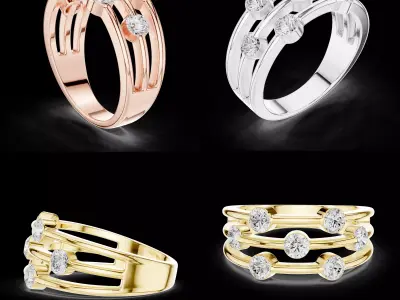 Modern Open Band Diamond Ring CAD Design for Luxury Jewelry 3D print model