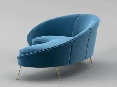 Ico Parisi Style Modern Curved Sofa 01  With Pro Studio Scene 3D model