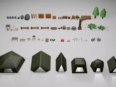 Low Poly Camping Asset Pack - Modular Stylized 3D Models Low-poly 3D model