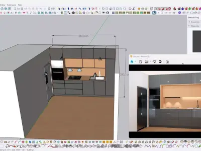 Modern Kitchen Interior Set   Wood   Matte Black   SketchUp  FBX Low-poly 3D model
