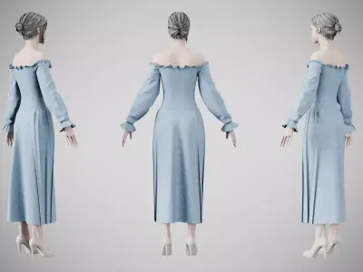 Dress 13 Light Blue Low-poly 3D model