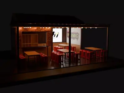 Modeling Warkop warung kopi caffe Free low-poly 3D model