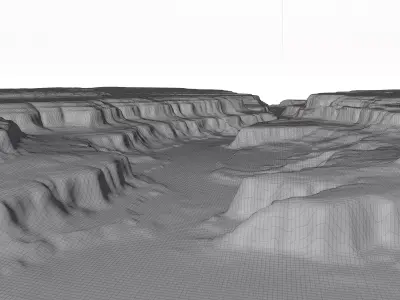 Dry canyon in the desert with cliffs all around  3D model
