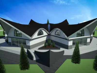 Museum building with circular floor plan 3D model