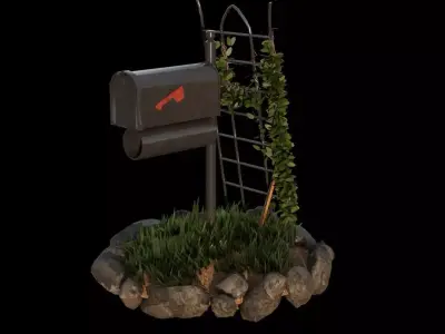 Mailbox with minor landscape Low-poly 3D model