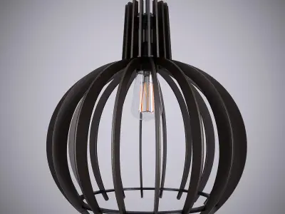 Lamp pendant light with wooden cage 3D model