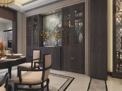 living room with dining room 3D model 3D model