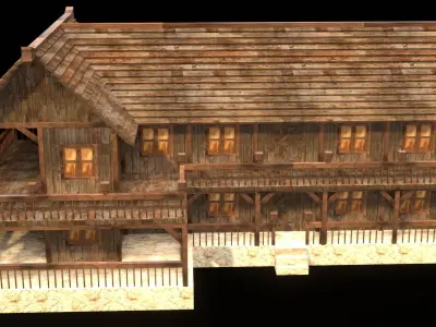 Medieval Tavern Exterior Low Poly Model Low-poly 3D model