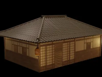Japanese House 3d with Interior Low-poly 3D model