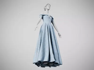Dress 08 Light Blue Low-poly 3D model