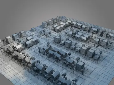 Housing Low-Poly city with houses and roads Low-poly 3D model