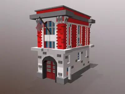 Fire Station Low Poly Low-poly 3D model