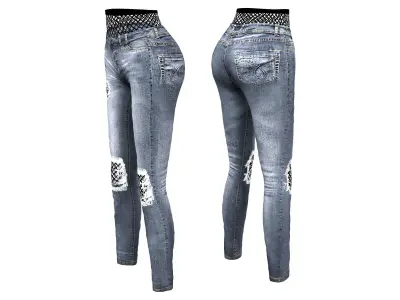 Skinny Jeans With Fishnet Stockings Under Low-poly 3D model