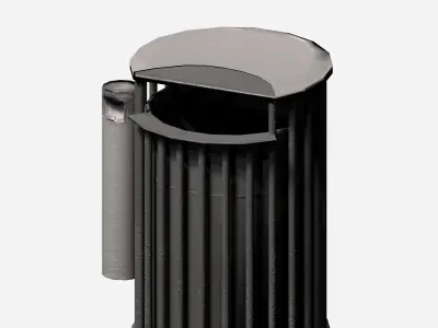 Grey circular cage trash with carrier bag and cigarette Low-poly 3D model