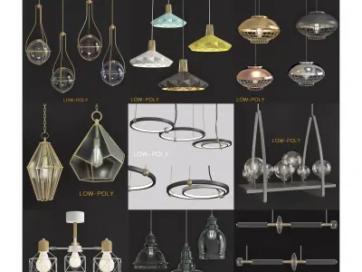 Chandelier 3d model collection 10 Pieces Low-poly 3D model