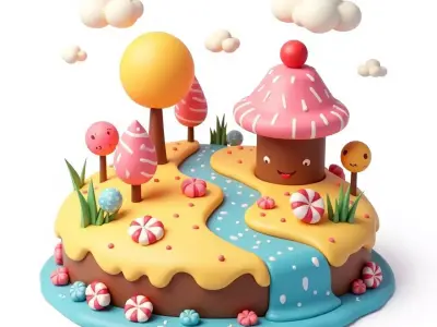 Sweet Candy Village Island 3D Model Low-poly 3D model