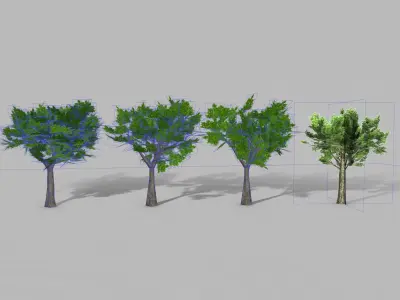 Oak 2 four trees Low-poly 3D model