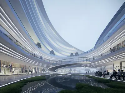 Futuristic Curved Retail Atrium Courtyard 3D model