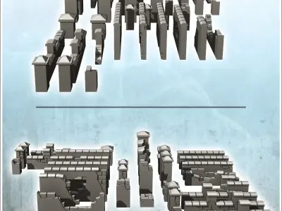 Set of damaged walls with posts 7 - Modern WW2 WW1 World War Dia 3D print model