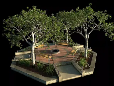 Small Octagon Garden Bed with PBR 3D model