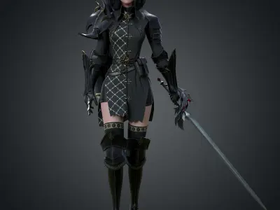 Inquisitor - Game Ready woman dressed in armor and holding sword Low-poly 3D model