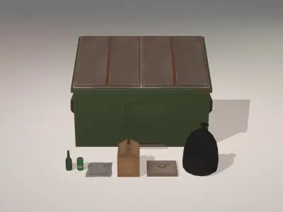 Stylized Low Poly Dumpster with garbage Low-poly 3D model