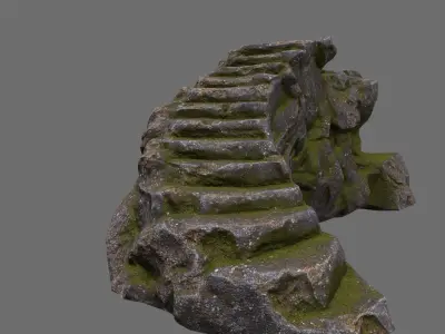 stairway 1 rock with moss Low-poly 3D model