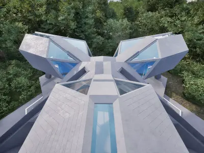 Sci-Fi brutalist buiding Low-poly 3D model