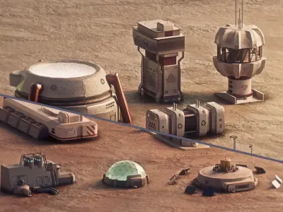 Space base buildings 3D Model Pack