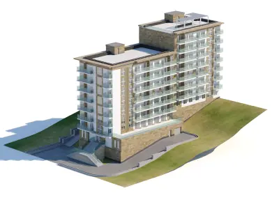 Modern Residential Apartment Building with Terrain 3D model