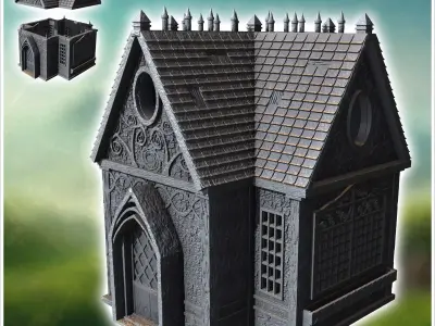 Gothic medieval building with spikes ornamented walls and round  3D print model