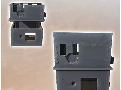 Modern flat-roofed desert building with side stairs and door cur 3D print model