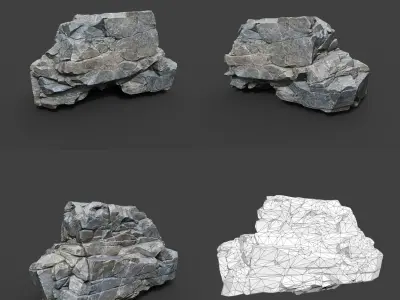 Low poly Gray Sharp Modular Rock 211210 Low-poly 3D model