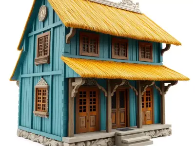 Traditional Teal Cottage model pack Low-poly 3D model