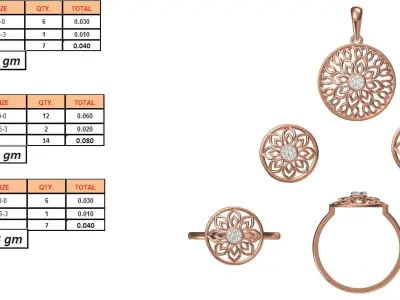 Light wt Ring Earrings Pendant set stl jcd 1-render details  3D print model 5