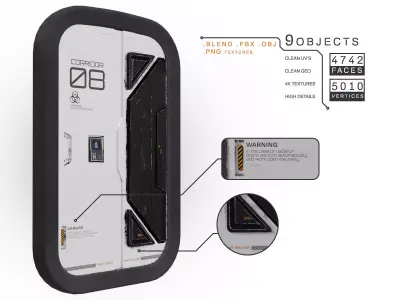 SciFi Spaceship door damaged and old Low-poly 3D model